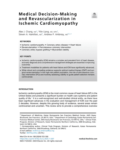 MEDICAL DECISION-MAKING AND REVASCULARIZATION IN ISCHEMIC CARDIOMYOPATHY cover