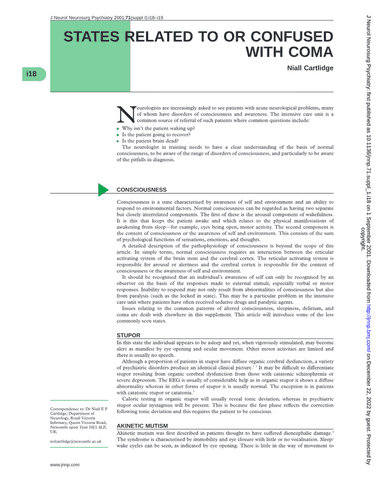 STATES RELATED TO OR CONFUSED WITH COMA cover