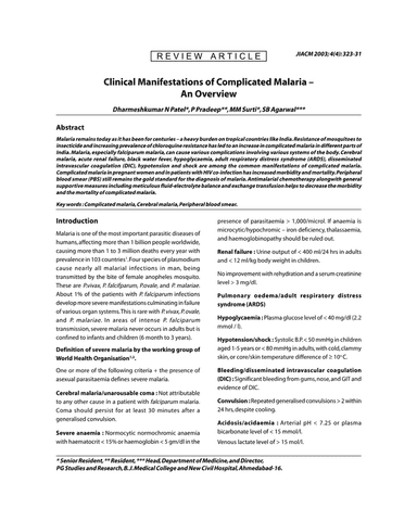 CLINICAL MANIFESTATIONS OF COMPLICATED MALARIA – AN OVERVIEW cover