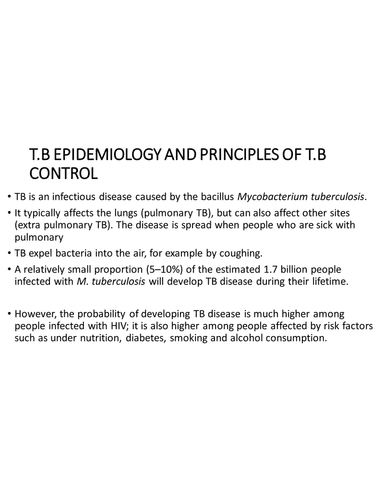 T.B EPIDEMIOLOGY AND PRINCIPLES OF T.B CONTROL cover