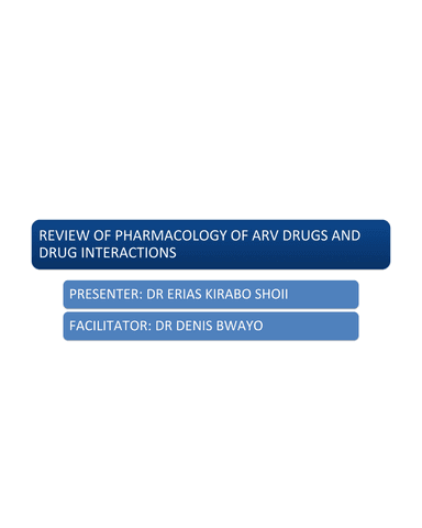 REVIEW OF PHARMACOLOGY OF ARV DRUGS AND DRUG INTERACTIONS cover