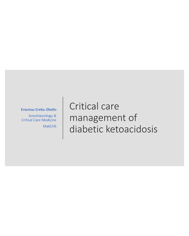 CRITICAL CARE MANAGEMENT OF DIABETIC KETOACIDOSIS cover