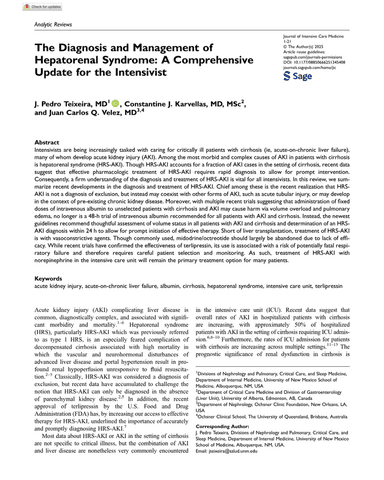 The Diagnosis And Management OfHepatorenal Syndrome cover