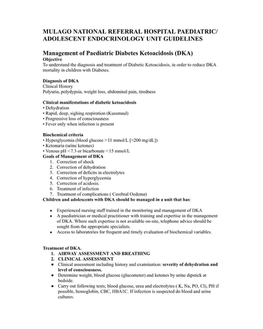 MANAGEMENT OF PAEDIATRIC DIABETES KETOACIDOSIS (DKA) cover