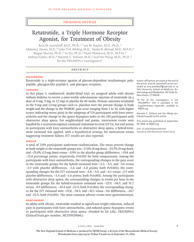 RETATRUTIDE, A TRIPLE HORMONE RECEPTOR AGONIST, FOR TREATMENT OF OBESITY cover