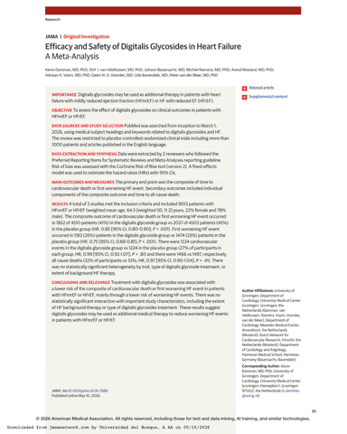 EFFICACY AND SAFETY OF DIGITALIS GLYCOSIDES IN HEART FAILURE A META-ANALYSIS cover