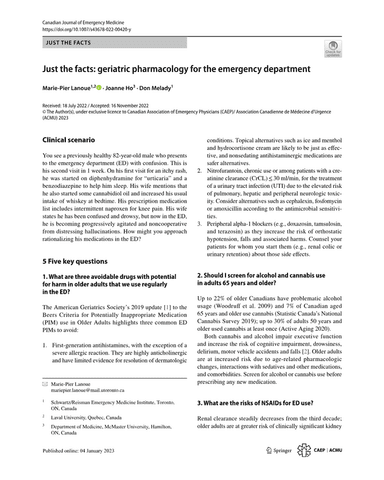JUST THE FACTS: GERIATRIC PHARMACOLOGY FOR THE EMERGENCY DEPARTMENT cover