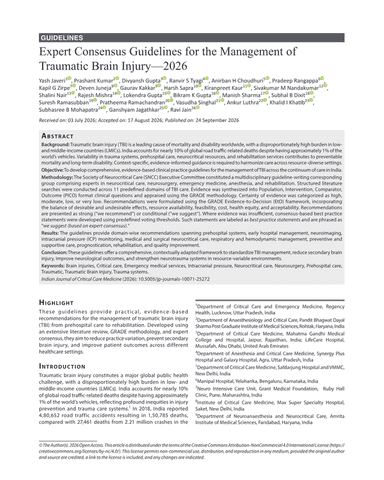GUIDELINES Expert Consensus Guidelines for the Management of Traumatic Brain Injury—2026 cover