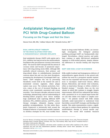 ANTIPLATELET MANAGEMENT AFTER PCI WITH DRUG-COATED BALLOON FOCUSING ON THE FINGER AND NOT THE STARS cover
