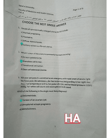 Obstetrics & Gynaecology 5th Year Final Examination Paper (Batch 33) cover