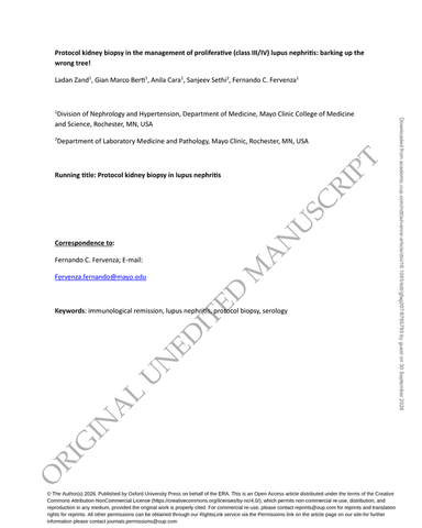 PROTOCOL KIDNEY BIOPSY IN THE MANAGEMENT OF PROLIFERATIVE (CLASS III/IV) LUPUS NEPHRITIS: BARKING UP THE WRONG TREE! cover