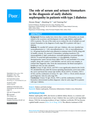 THE ROLE OF SERUM AND URINARY BIOMARKERS IN THE DIAGNOSIS OF EARLY DIABETIC NEPHROPATHY IN PATIENTS WITH TYPE 2 DIABETES cover