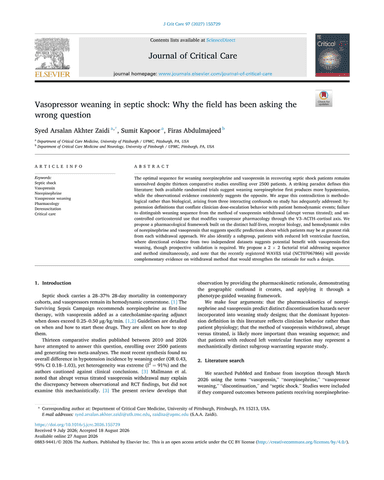 VASOPRESSOR WEANING IN SEPTIC SHOCK: WHY THE FIELD HAS BEEN ASKING THE WRONG QUESTION cover