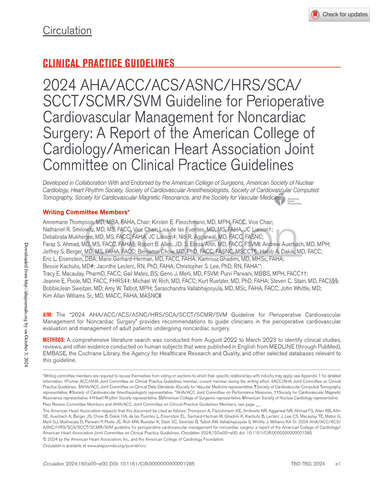 2024 AHA/ACC/ACS/ASNC/HRS/SCA/SCCT/SCMR/SVM GUIDELINE FOR PERIOPERATIVE CARDIOVASCULAR MANAGEMENT FOR NONCARDIAC SURGERY cover