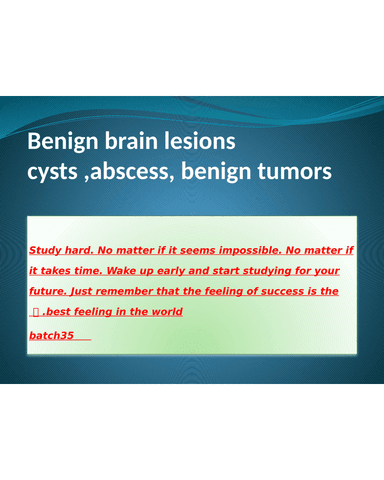 BENIGN BRAIN LESIONS cover