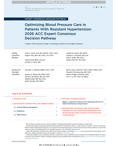 OPTIMIZING BLOOD PRESSURE CARE IN PATIENTS WITH RESISTANT HYPERTENSION: 2026 ACC EXPERT CONSENSUS DECISION PATHWAY cover