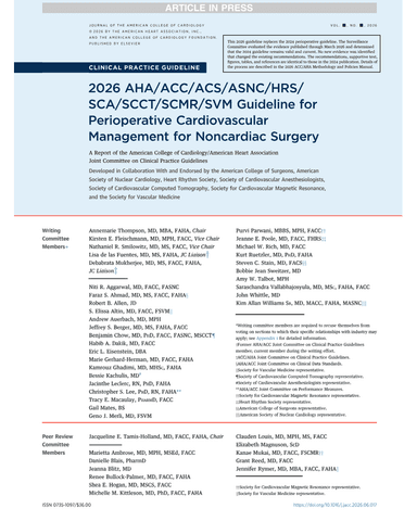 CLINICAL PRACTICE GUIDELINE 2026 AHA/ACC/ACS/ASNC/HRS/SCA/SCCT/SCMR/SVM Guideline for Perioperative Cardiovascular Management for Noncardiac Surgery cover